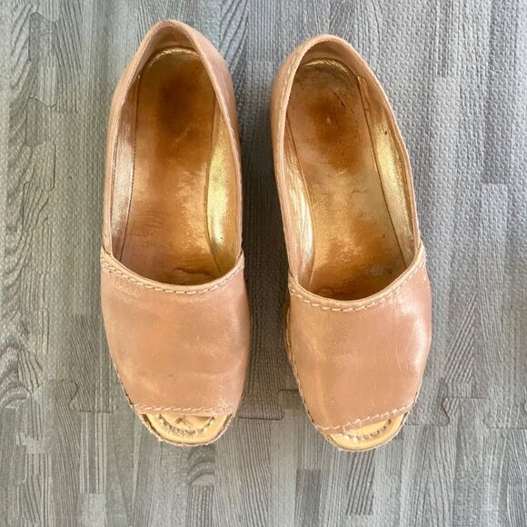 Prada Espadrille Tan /Nude Leather Whipstitch Platform Logo Shoes Size 38 - Picture 1 of 4